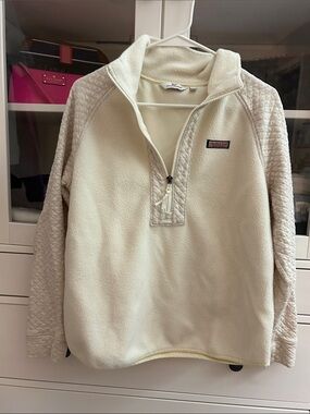 Vineyard Vines Cream Half-Zip Quilted Sleeve Fleece Pullover